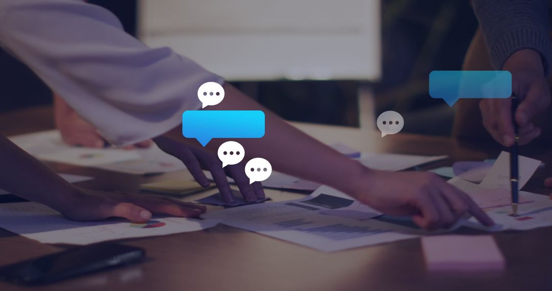 Colleagues Collaborating with Digital Interaction Icons