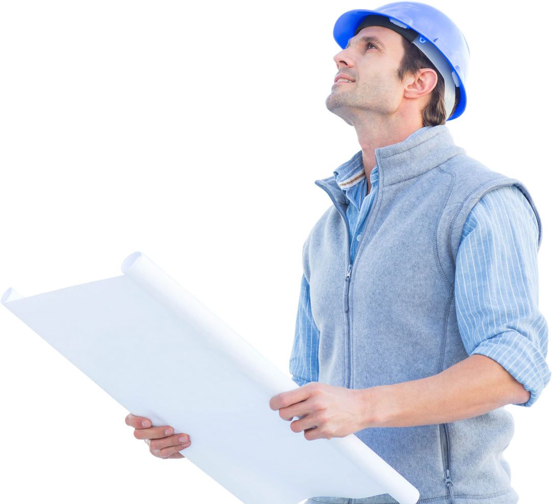 Happy Caucasian Male Architect with Plans Transparent Background - Download Free Stock Images Pikwizard.com