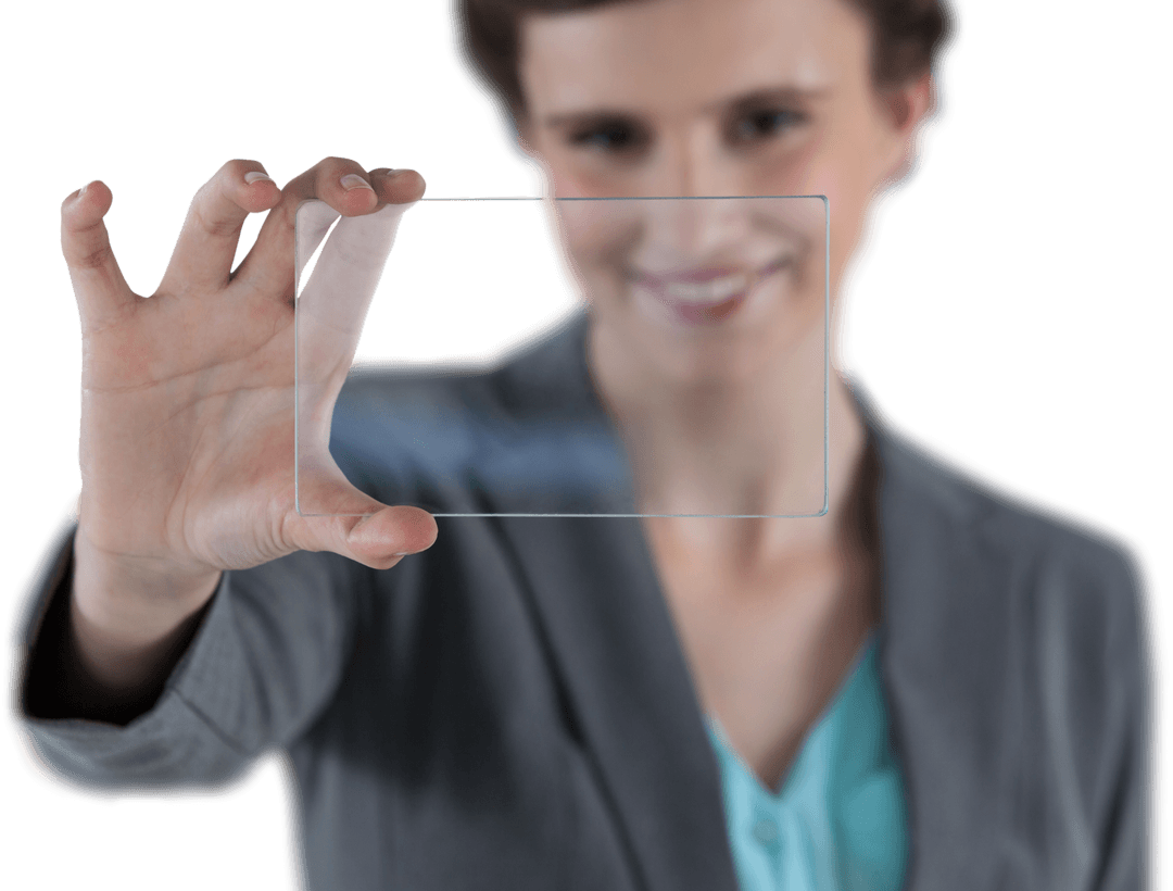 Businesswoman Presenting Transparent Mobile Phone Concept