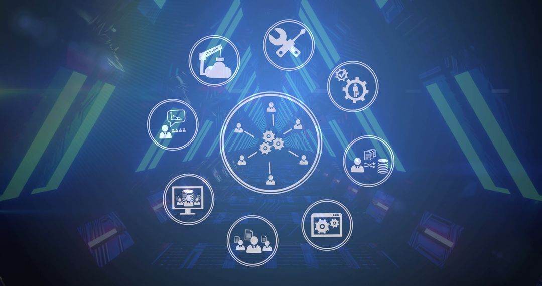 Digital Technology Icons with Network Interface Abstract Background