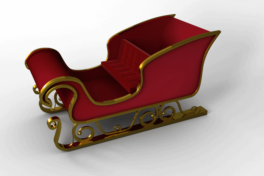 Red Christmas Sleigh on Transparent Background with Copy Space