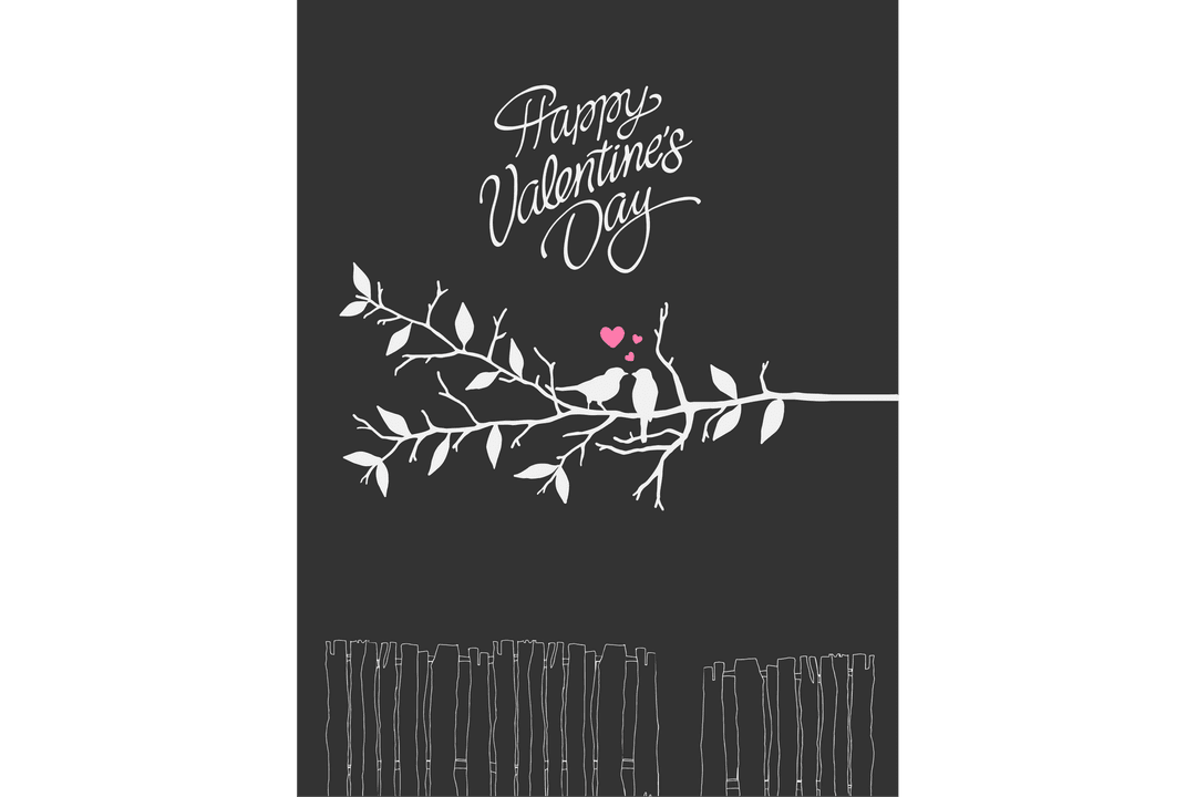 Valentine's Day Birds on Branch Greeting Card Design Transparent Background