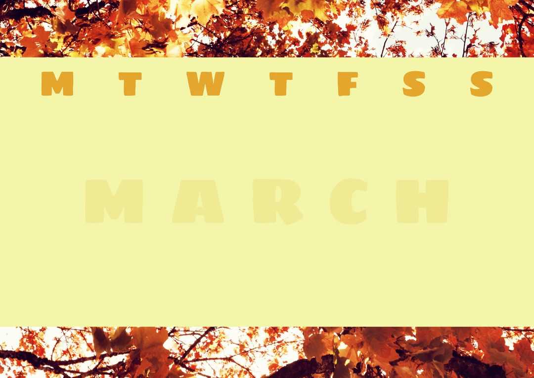 Vibrant Autumn Foliage Inspired March Calendar Template - Download Free Stock Templates Pikwizard.com