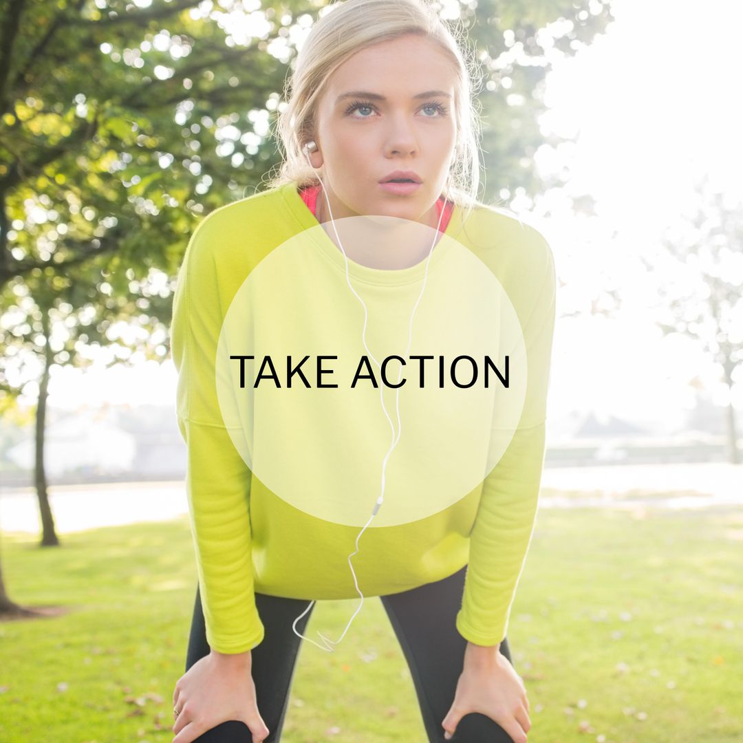 Focused Athlete Ready to Run with Motivational Message