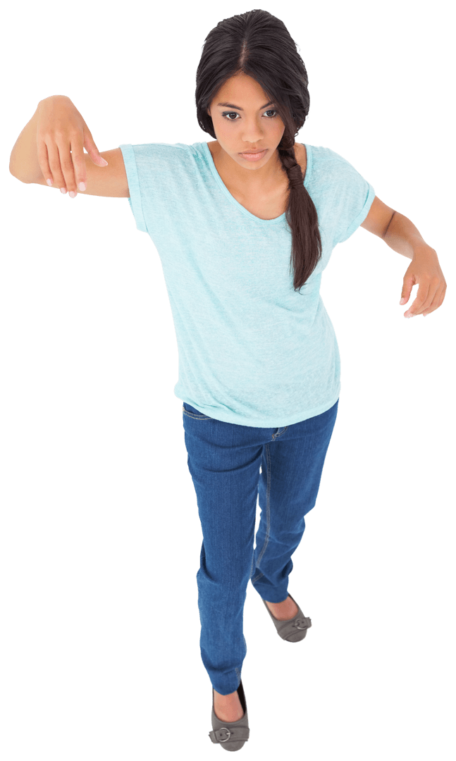 Dynamic Pose of Biracial Woman on Transparent Background For Lifestyle Concept