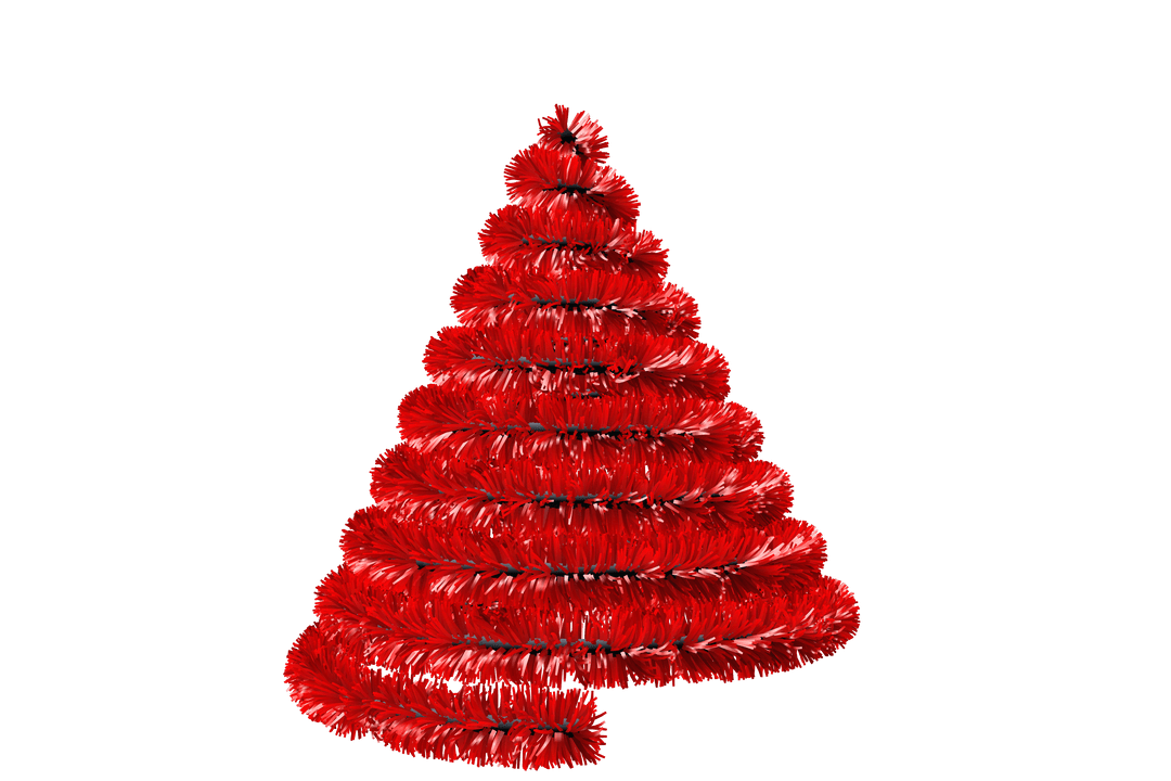Festive Red Tinsel Christmas Tree on Transparent Background