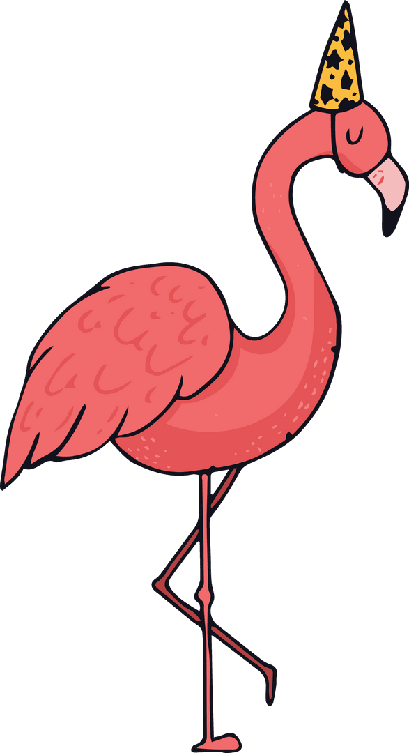 Cartoon Flamingo Wearing Transparent Party Hat