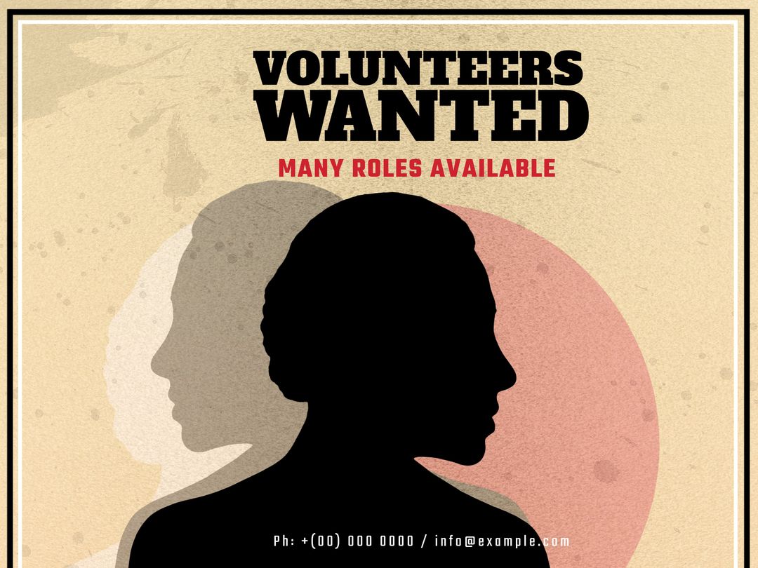 Vintage-Style Poster for Volunteer Drive with Shadow Silhouettes - Download Free Stock Templates Pikwizard.com