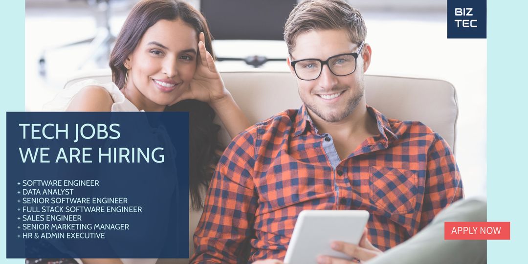 Smiling Team Promoting Technology Job Opportunities