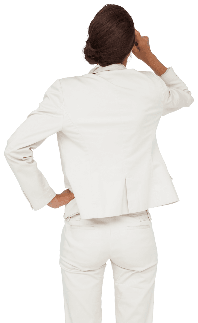 Transparent Back View of Businesswoman in White Suit