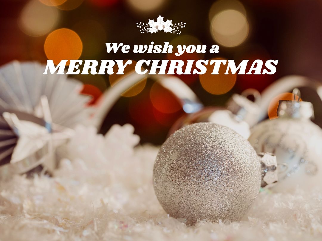 Merry Christmas Greeting Card with Festive Baubles and Decorations