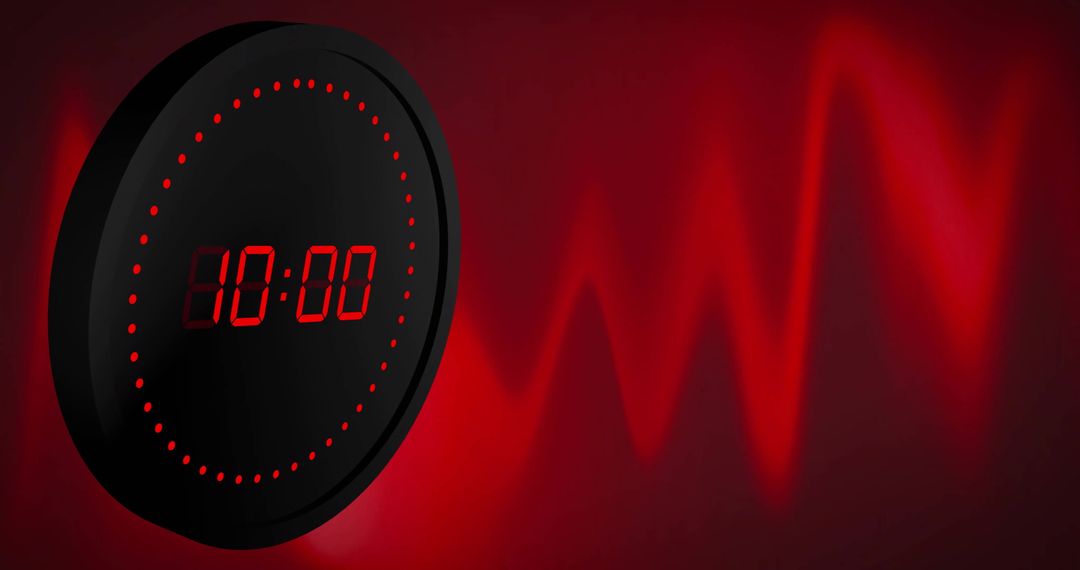 Red digital timer display with glowing dots and abstract background