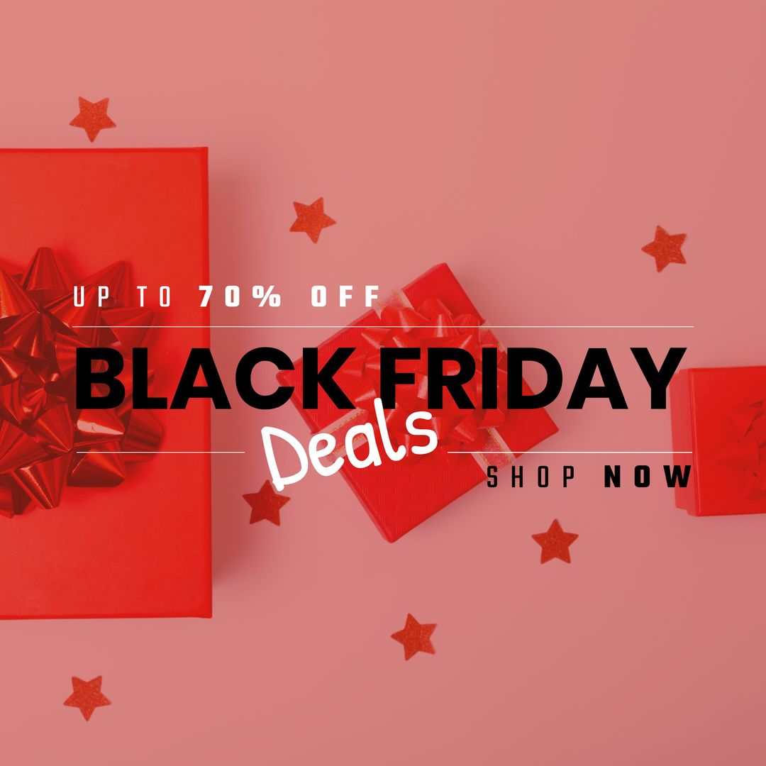 Composition of up to 70 percent off black friday deals shop now text over presents and decorations - Download Free Stock Templates Pikwizard.com