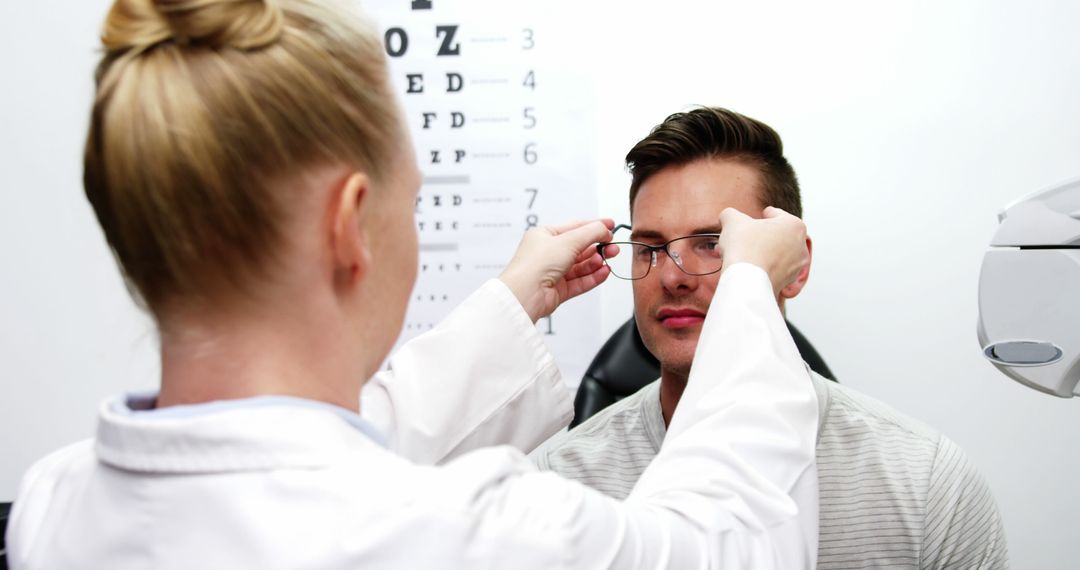 Optometrist Adjusting Eyeglasses for Patient During Eye Exam - Free Images, Stock Photos and Pictures on Pikwizard.com