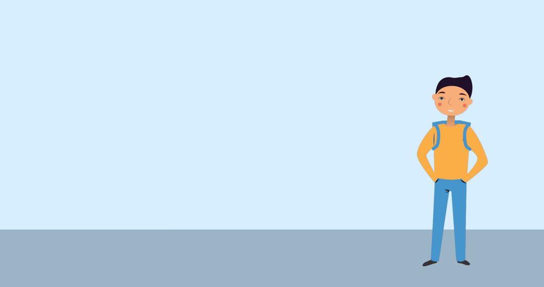 Schoolboy Icon with Backpack on Light Blue Background