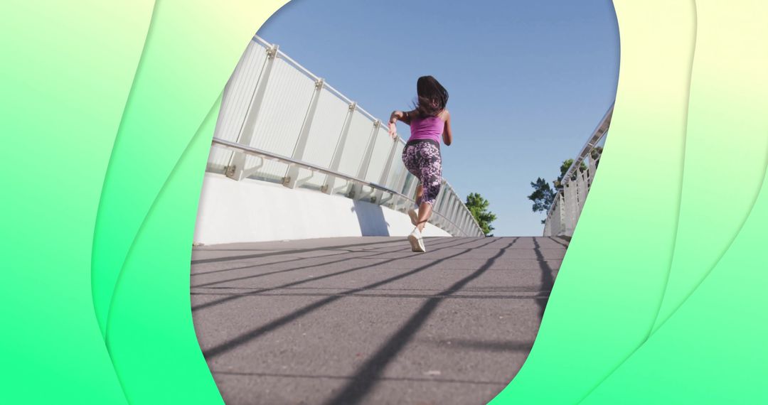 Active Lifestyle: Woman Running on Sunny Bridge Landscape