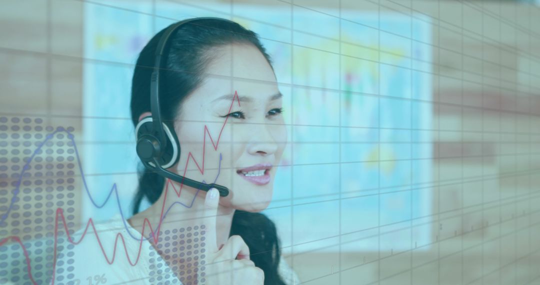 Asian Businesswoman Engaged in Digital Data Analysis