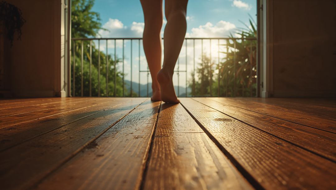 Serene Morning on Balcony With Barefoot Peaceful Ambiance