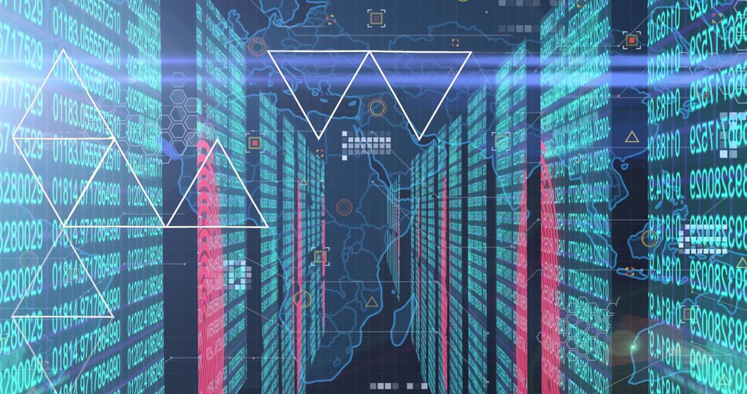 Futuristic Data Center Corridor with Glowing Data Panels