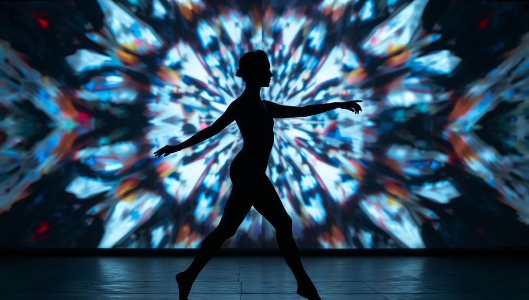 Ballet Dancer Silhouette with Kaleidoscopic Background