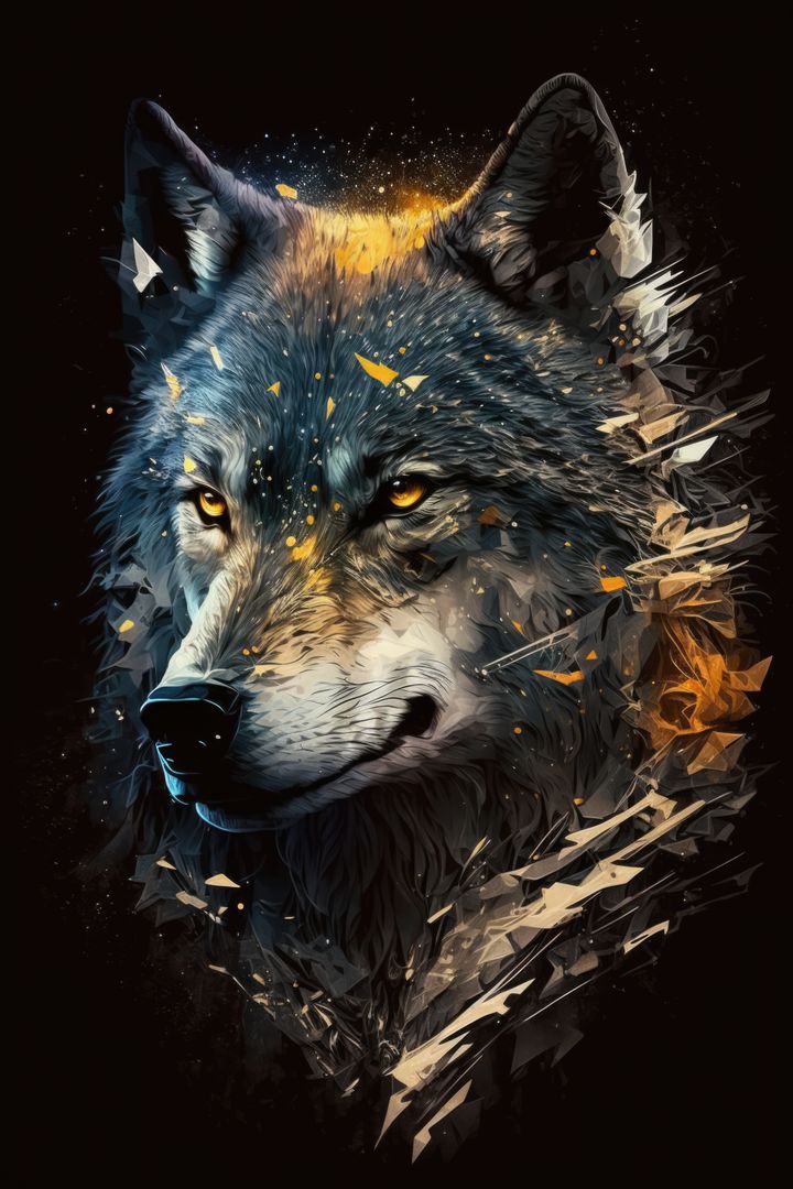 Digital Art of Majestic Wolf with Geometric Shapes - Free Images, Stock Photos and Pictures on Pikwizard.com
