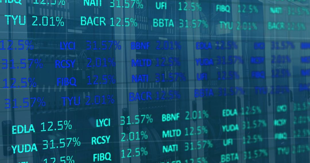 Financial Data Processing Overlaid on Server Room Background