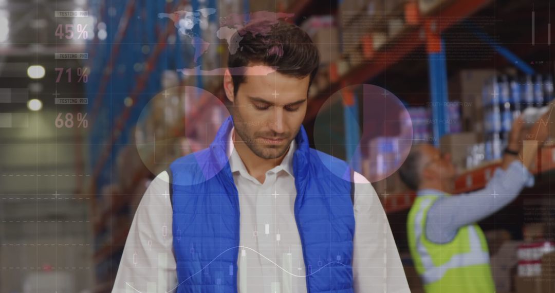 Warehouse Worker Utilizing Data Analytics in Logistics