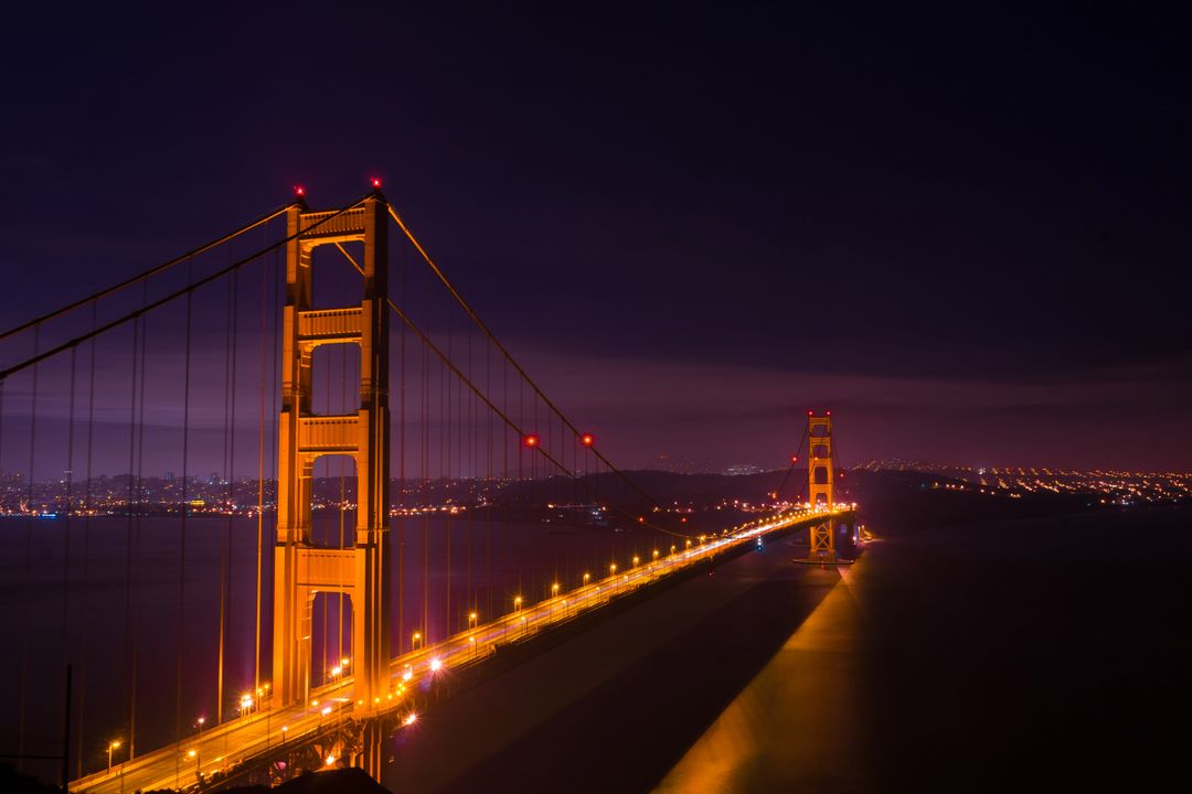Golden Gate Bridge Illuminated at Night - Free Images, Stock Photos and Pictures on Pikwizard.com