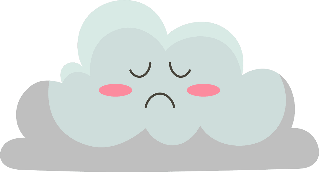 Sad Cartoon Cloud Character on Transparent Background