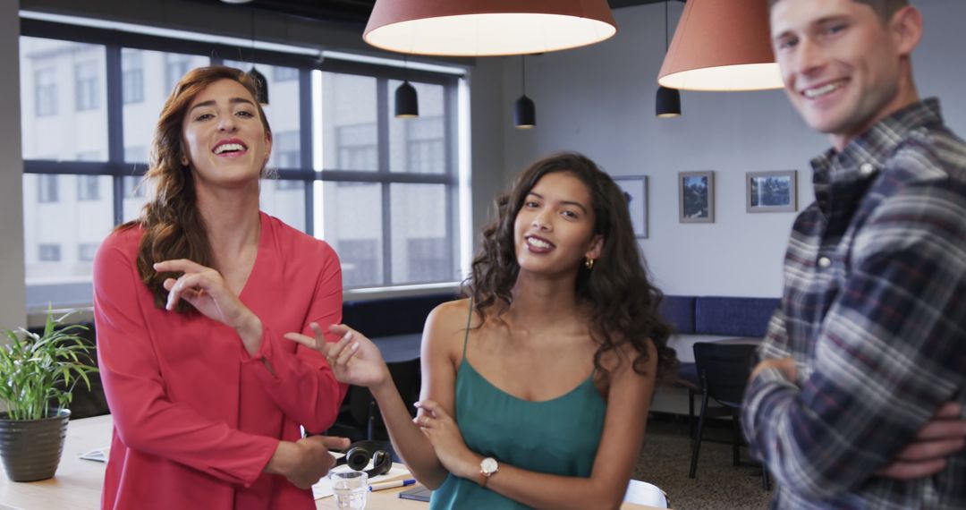 Happy Diverse Team Collaboration in Modern Office