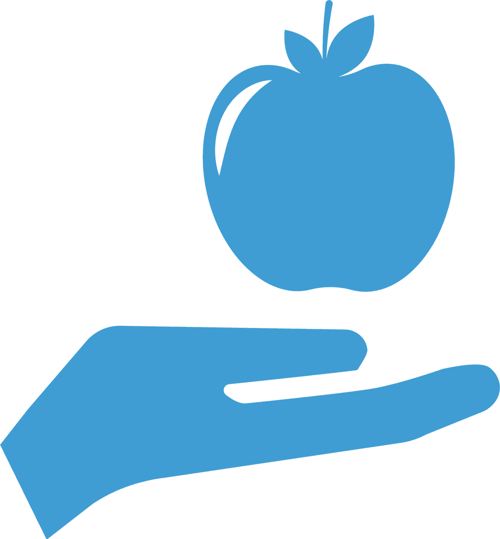 Minimalistic Blue Hand Holding Apple on Transparent Background