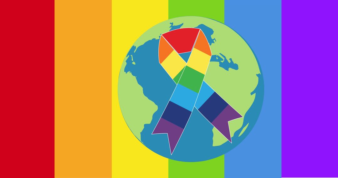 Rainbow Ribbon and Globe Representing LGBT Rights