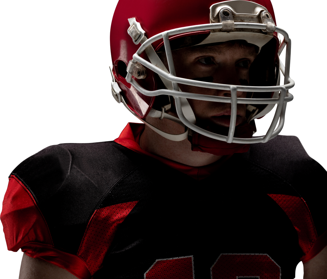 Close-Up of American Football Player Wearing Red Helmet on Transparent Background - Download Free Stock Images Pikwizard.com