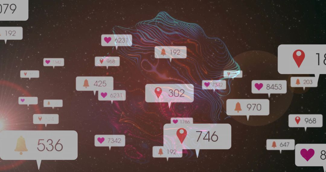 Social Media Notifications in Futuristic Cosmic Theme Background