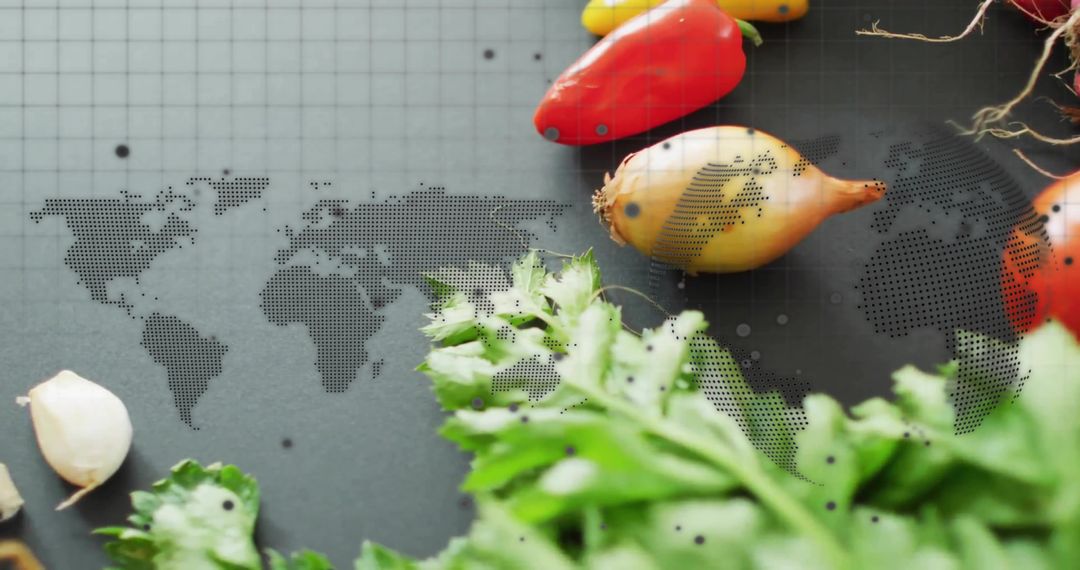 Global Culinary Ingredients with World Map Background