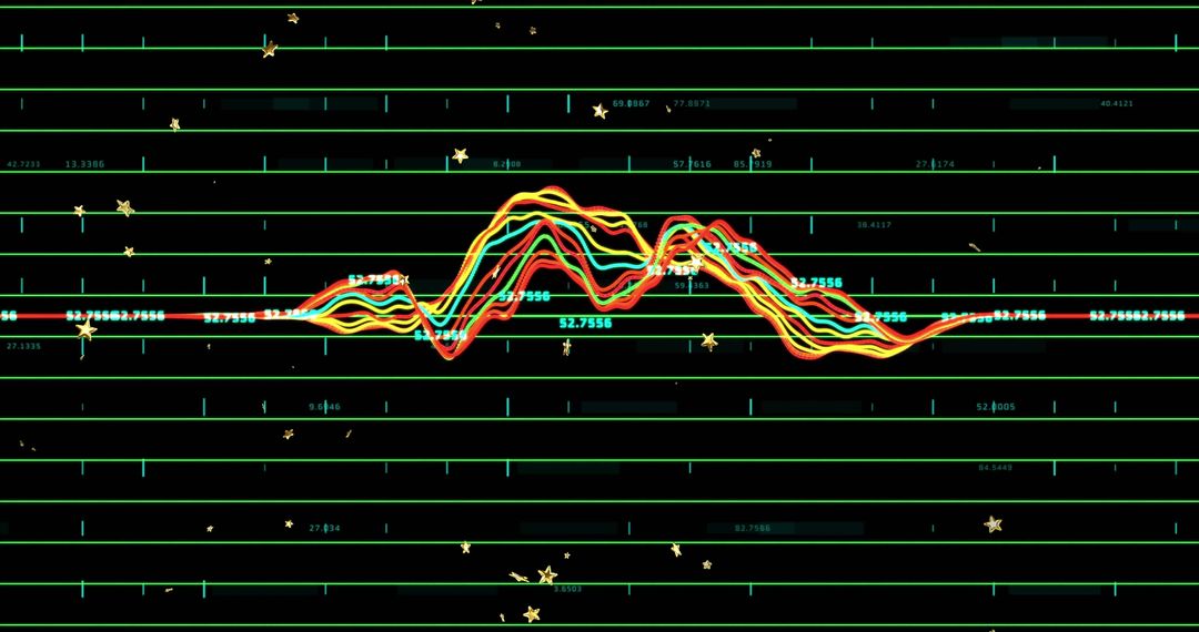 Colorful Waveform Chart over Green Grid Highlighting Data Analytics