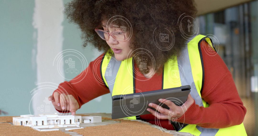 Innovative Architect Analyzing Model with Futuristic Interface