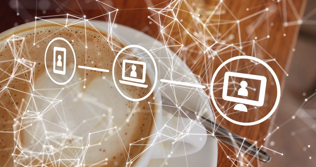 Digital Network Concept Over Coffee with Online Connectivity