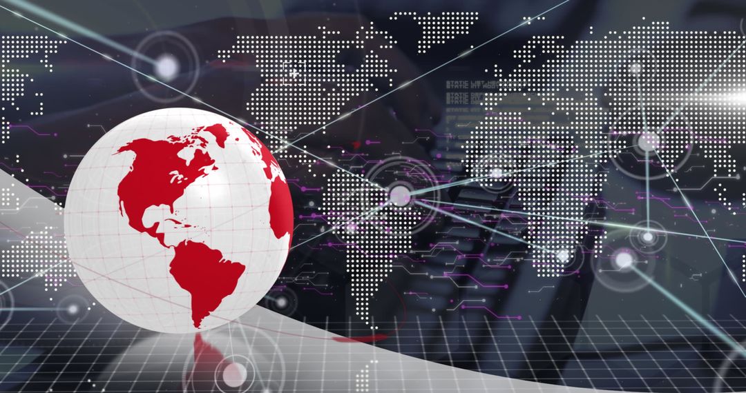 Digital World Map with Network Connections and Red Globe