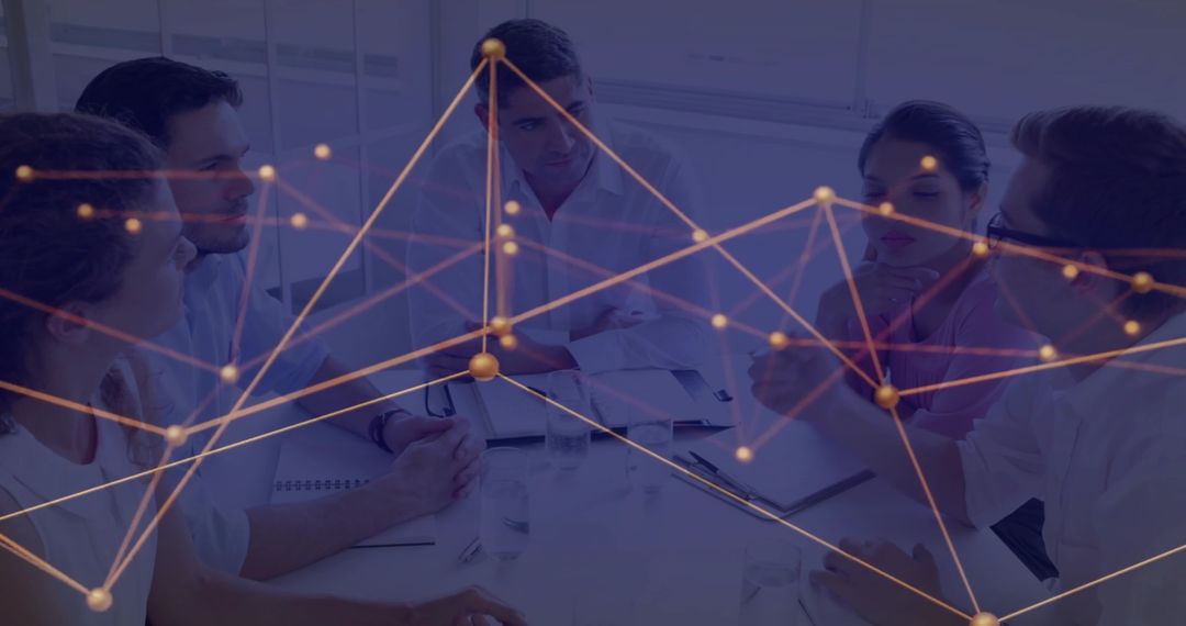 Innovative Team Collaborating with Data Flow Patterns