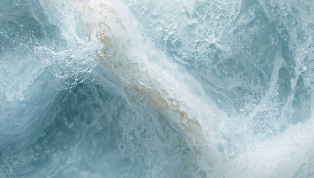 Turquoise Ocean Currents Swirling with Foam and Bubbles Abstract Aerial Water Texture