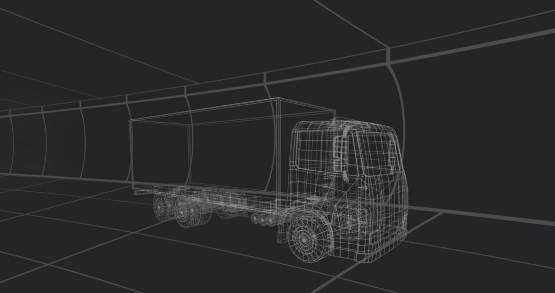 3D Wireframe Truck Model on Digital Grid