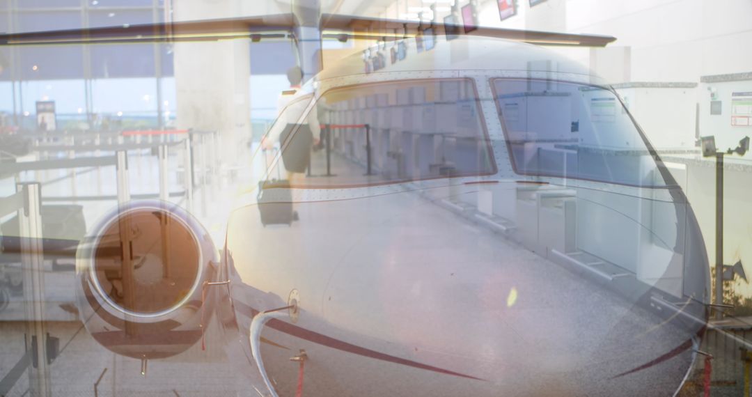 Private Jet Reflections in Modern Airport Setting