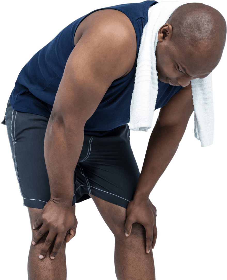 Transparent Image of Tired Fit Man Taking Break from Workout