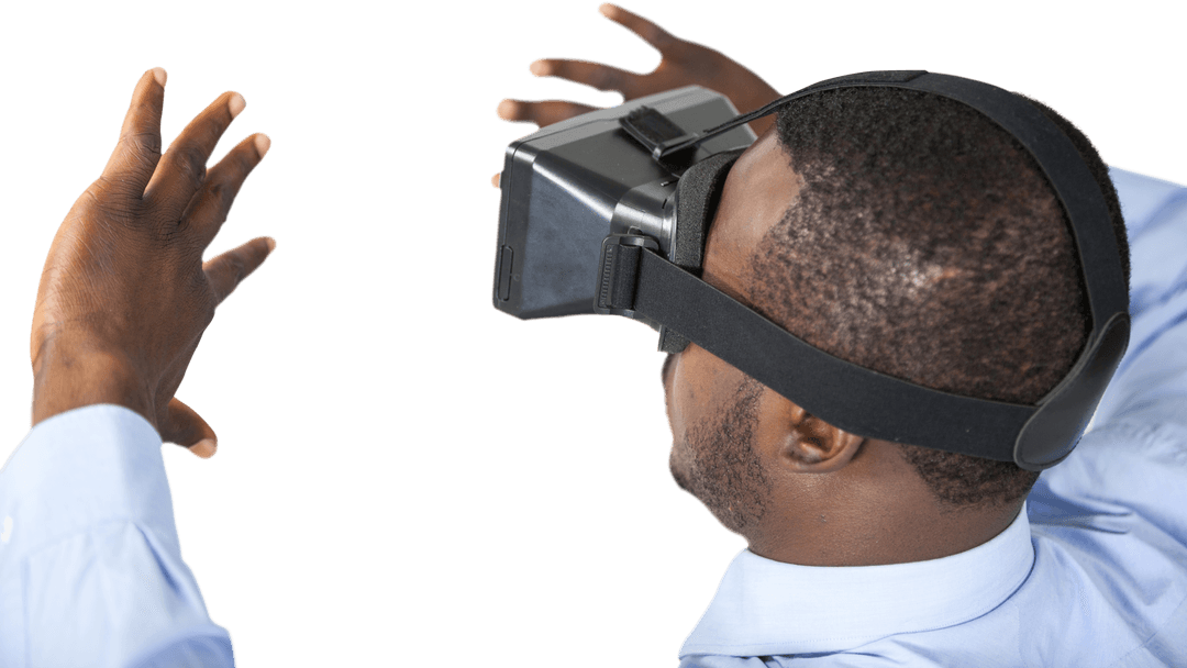 Innovative African Man Engaging with Virtual Reality on Transparent Cutout