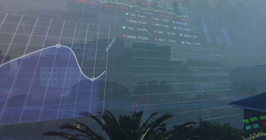Complex Data Charts Overlaying Urban Cityscape Landscape