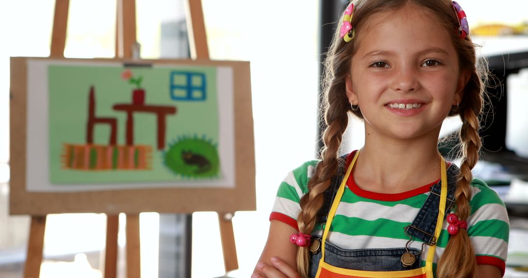 Confident Young Artist in Colorful Classroom