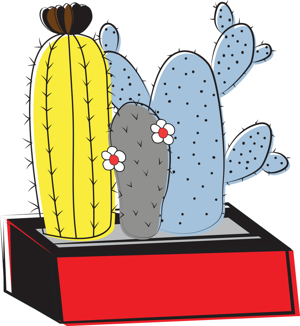 Colorful Cactuses on Transparent Background Illustration