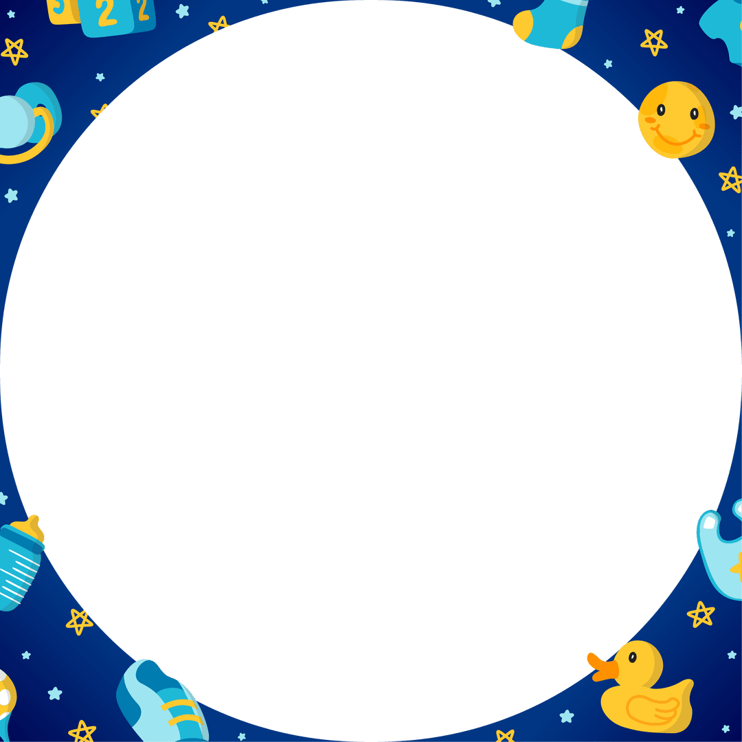 Blue Cartoon Baby Icons Circular Border on Transparent Background