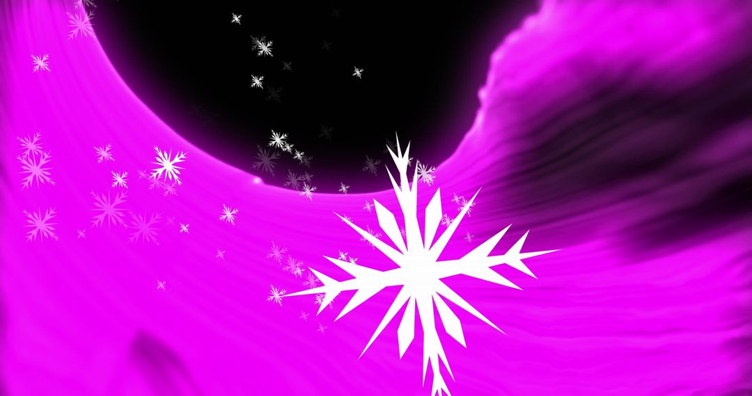 Digital Snowflakes Illustrate Futuristic Technology Against Purple Waves